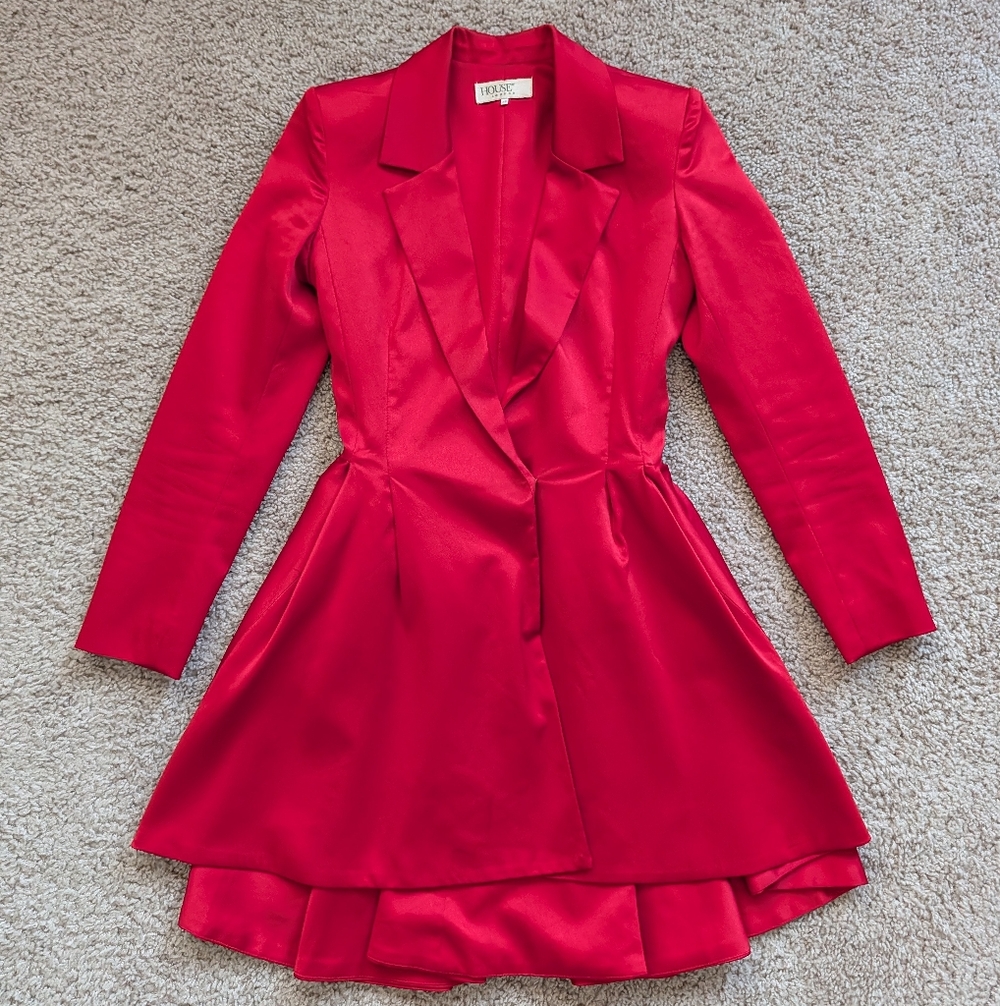 House of CB Red Simoneta Satin Tailored Jacket Mini Dress Size XS - Picture 3 of 16